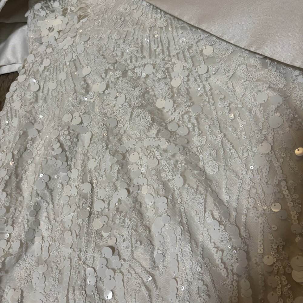 Off-Shoulder White Sequin Mini Dress - Picture 4 of 6
